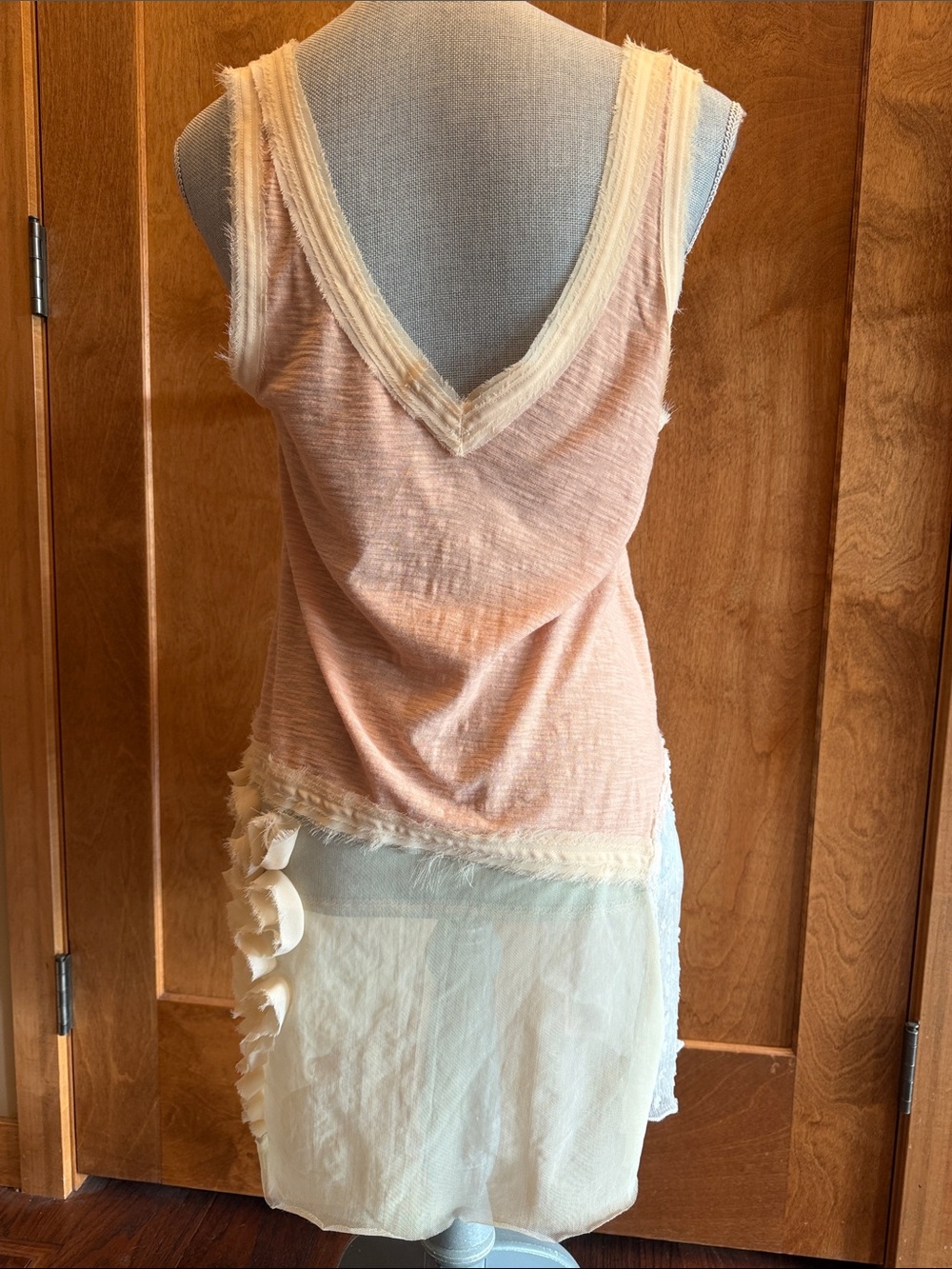 Free People Blush Peach & Cream Boho Textured Feminine Mini Dress sz SP
